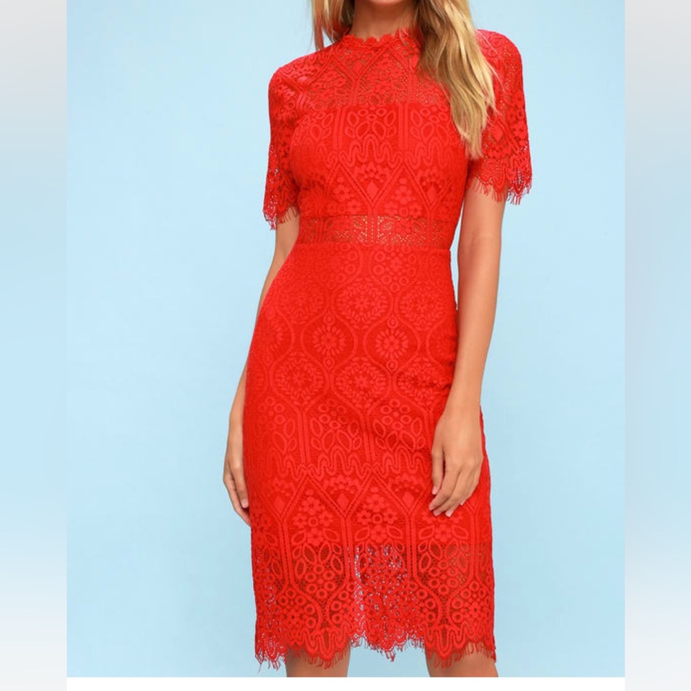 Lulus Remarkable Red Lace Dress XS